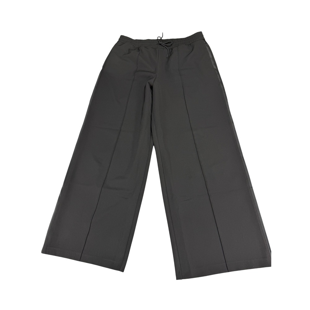 Athleta Black Wide Leg Pintuck Tuxedo Stripe Pants Womens Large Drawstring L